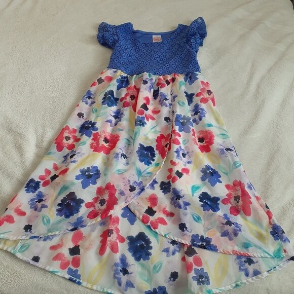 Wonder Nation Girl's Size M (7-8) Blue White Floral Lace Sheer Dress - Picture 4 of 10